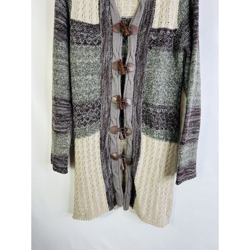 Vintage 90s Patchwork Toggle Hooded Cardigan Swea… - image 5